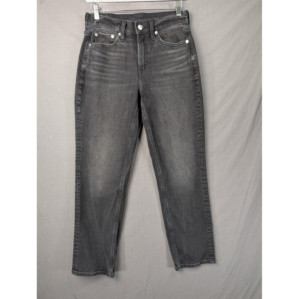 American Eagle Mom Straight Jeans Womens 2 Regular Black High Rise Stretch Denim